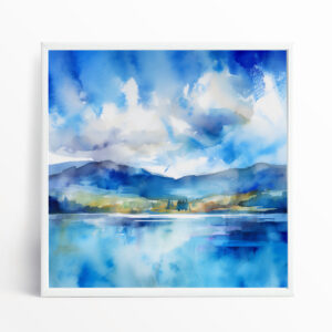 Lake District Blue Impressionist Watercolour Living Room Wall Art | Serene Landscape Home Decor
