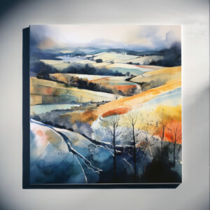 Cotswolds Impressionist Landscape Blue Warm Tones Living Room Wall Art | Home Decor - C