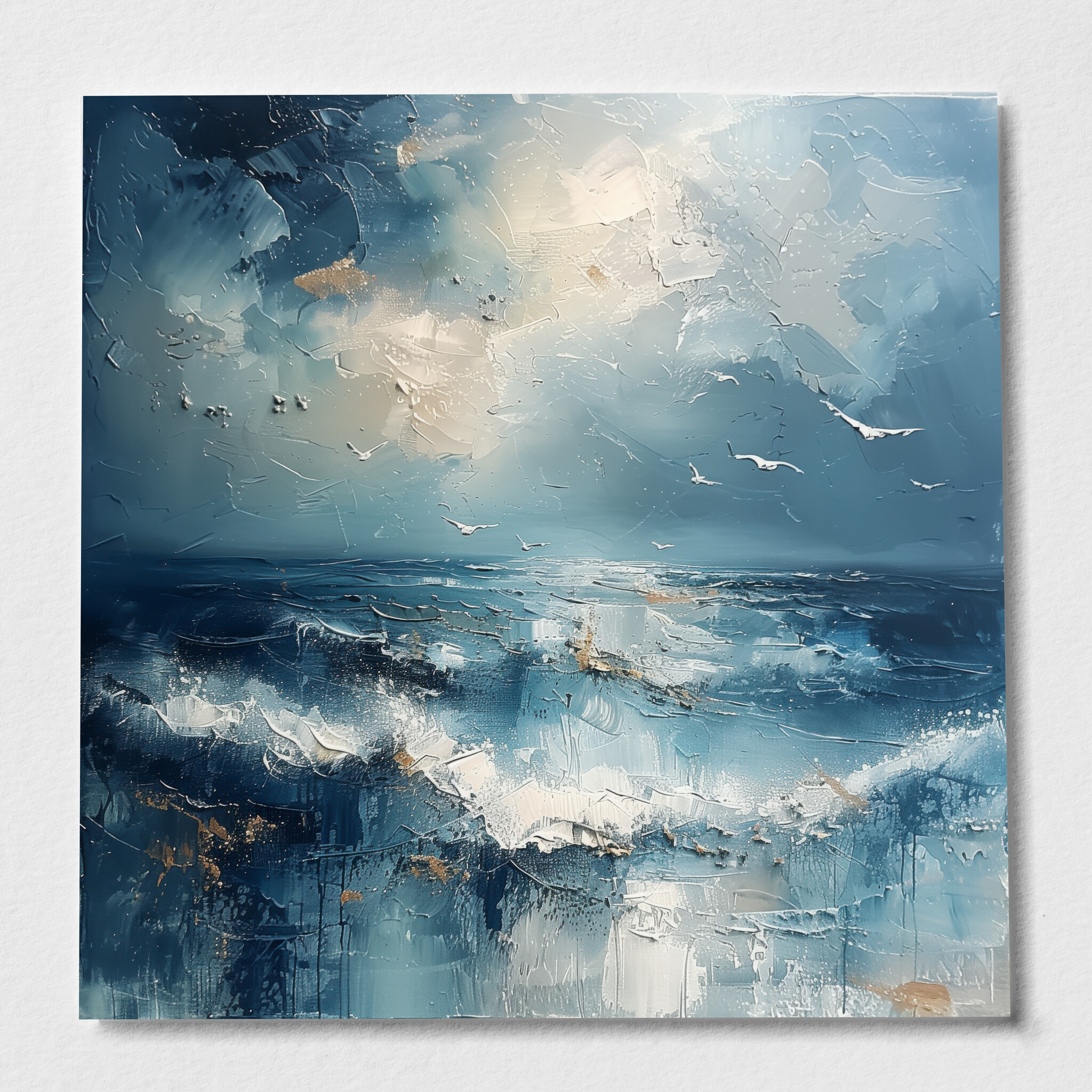 Donegal Seascape Impressionist Blue Living Room Wall Art | Calming Gold Accents Home Decor - P