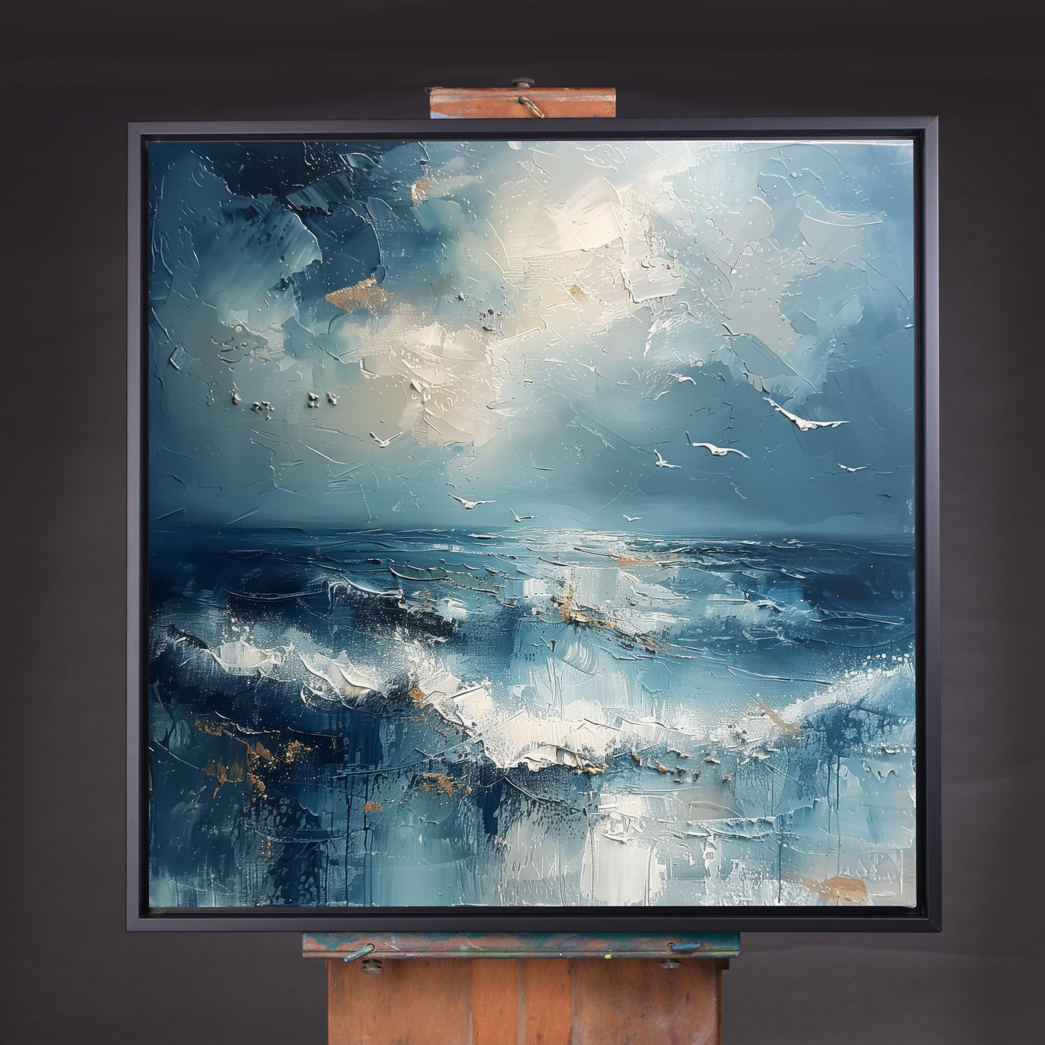 Donegal Seascape Impressionist Blue Living Room Wall Art | Calming Gold Accents Home Decor - CBF