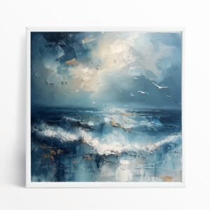 Donegal Seascape Impressionist Blue Living Room Wall Art | Calming Gold Accents Home Decor