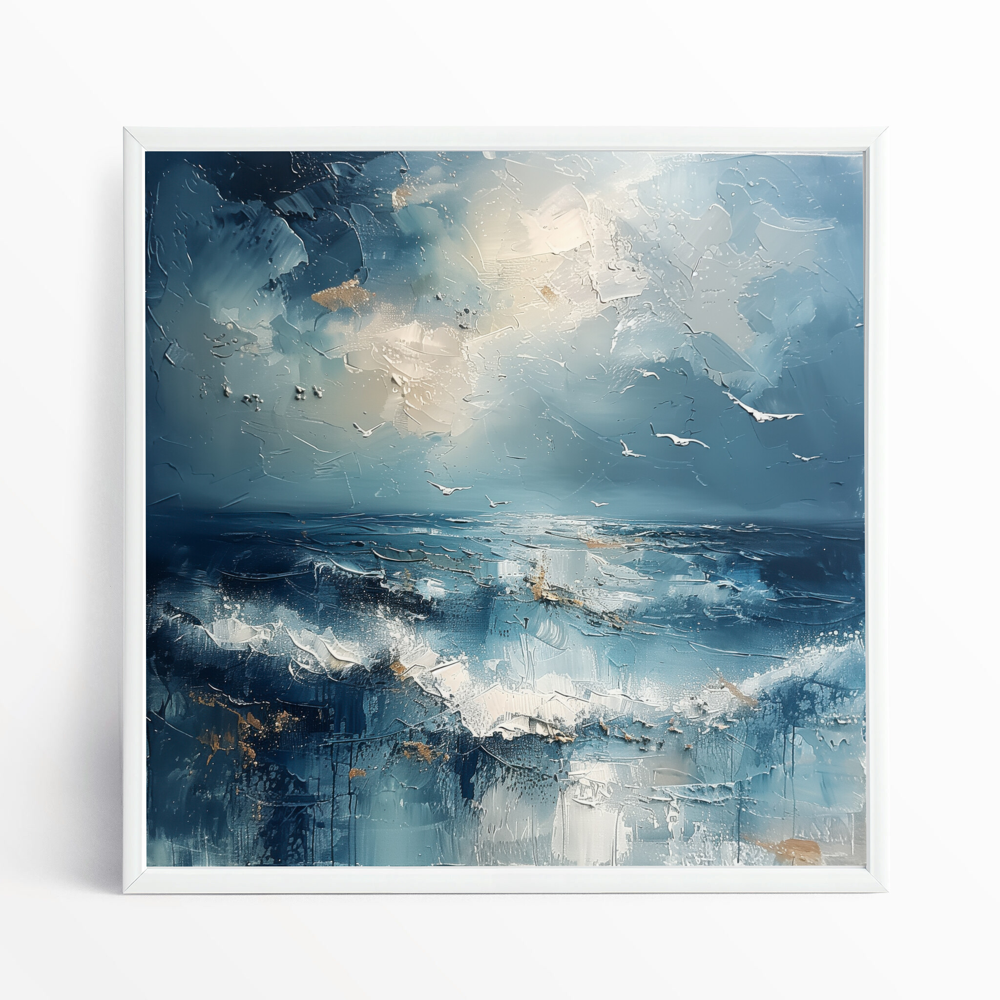 Donegal Seascape Impressionist Blue Living Room Wall Art | Calming Gold Accents Home Decor