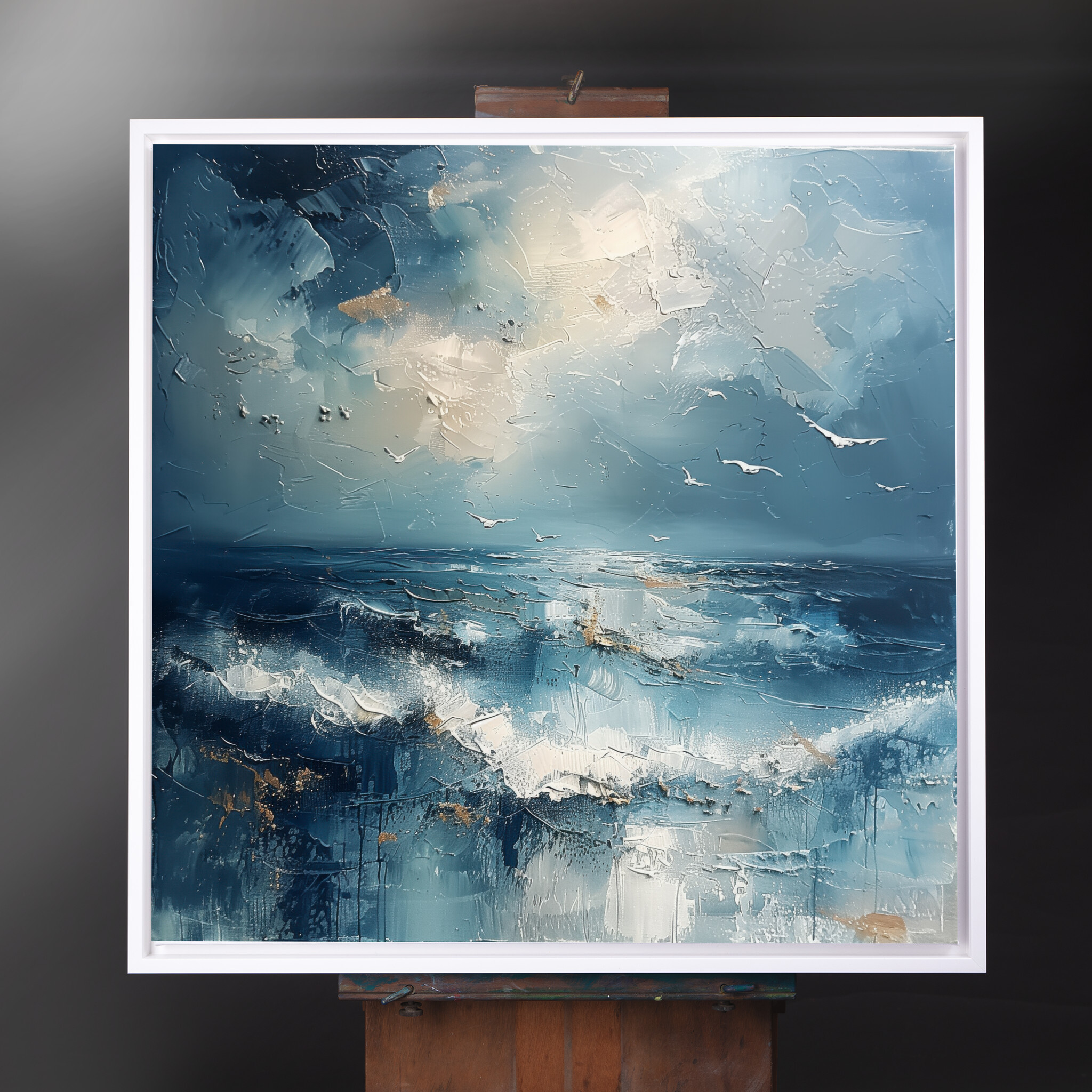 Donegal Seascape Impressionist Blue Living Room Wall Art | Calming Gold Accents Home Decor - CWF