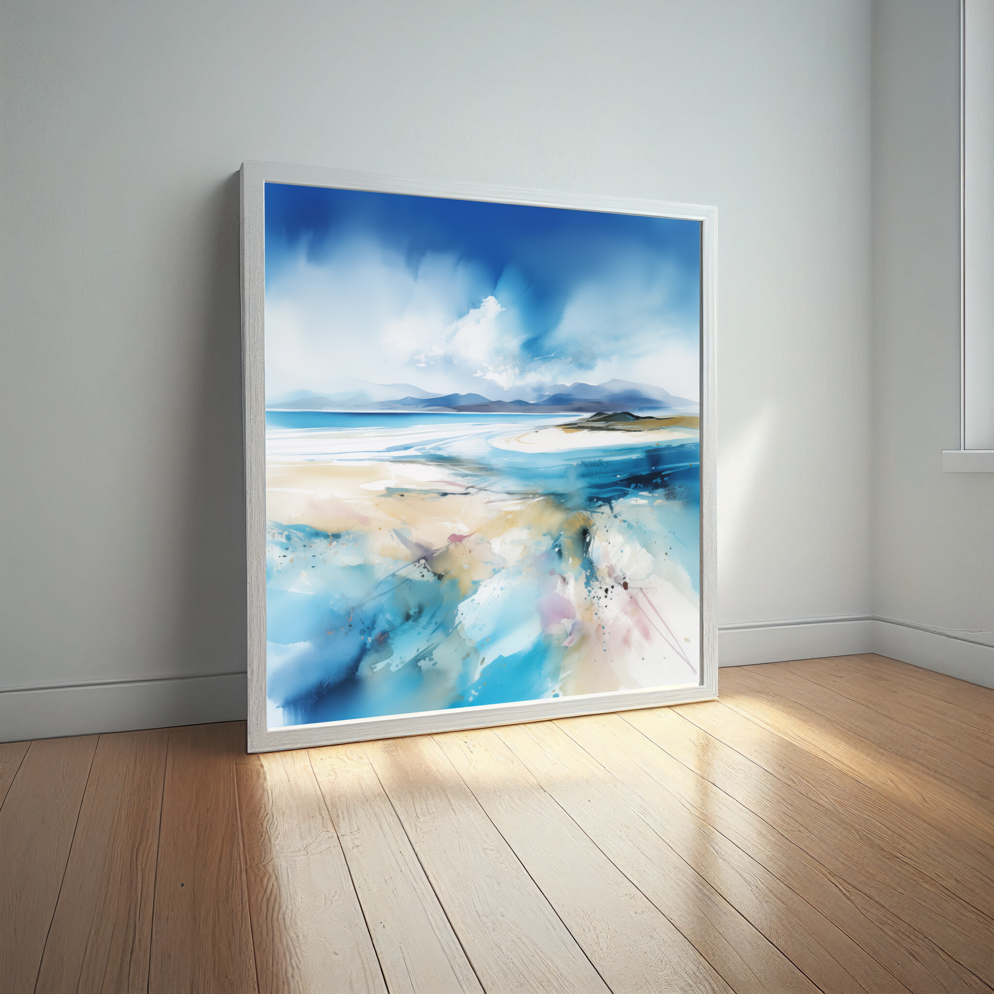 Luskenty Coastal Abstract Blue Landscape Living Room Wall Art | Contemporary Ocean Decor -