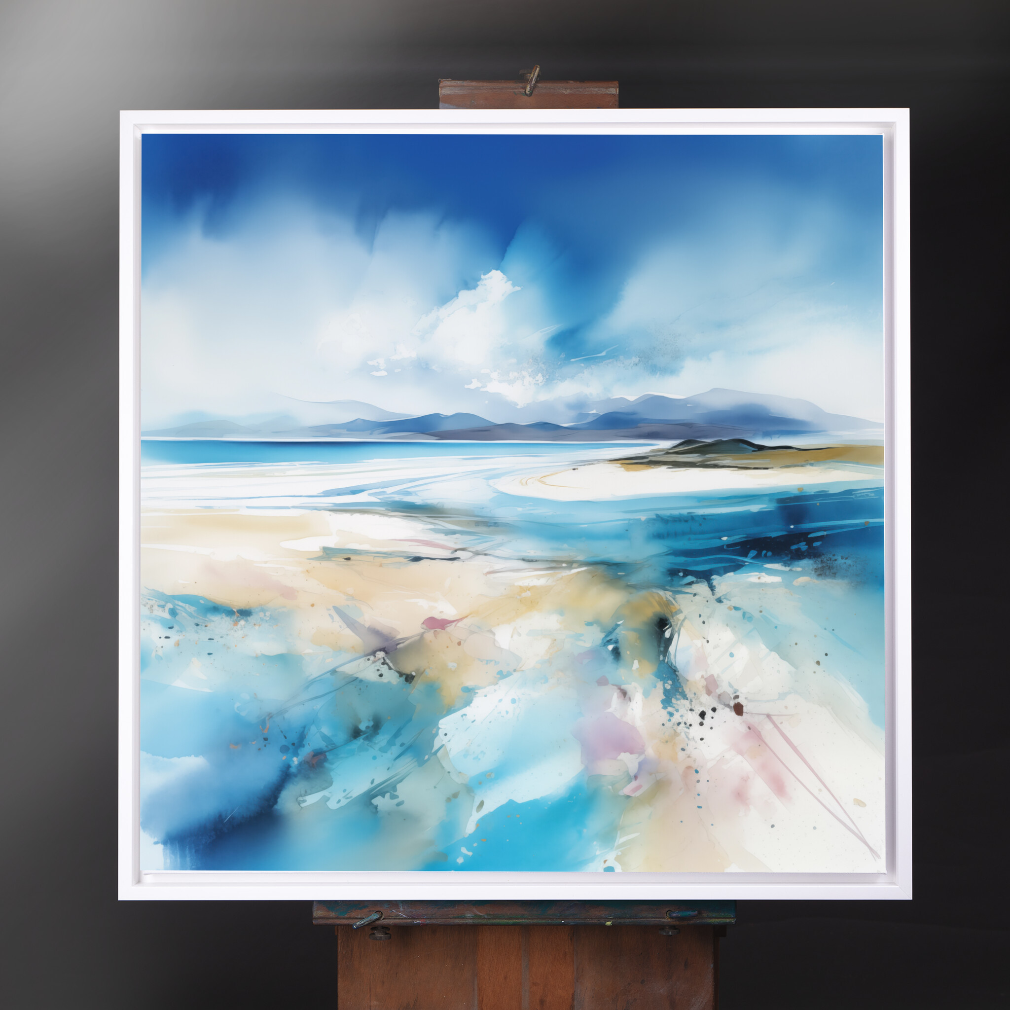 Luskenty Coastal Abstract Blue Landscape Living Room Wall Art | Contemporary Ocean Decor - CWF