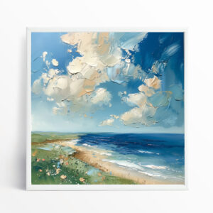 Donegal Impressionist Blue Living Room Wall Art | Calming Coastal Landscape Decor