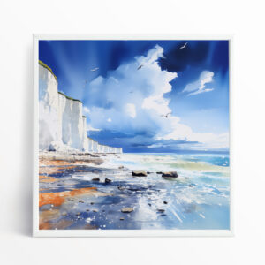 Birling Gap Sussex Coastal Blue Living Room Wall Art | Stunning Canvas Decor