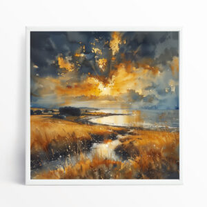 Donegal Coastal Abstract Orange Blue Living Room Wall Art | Serene Landscape Home Decor