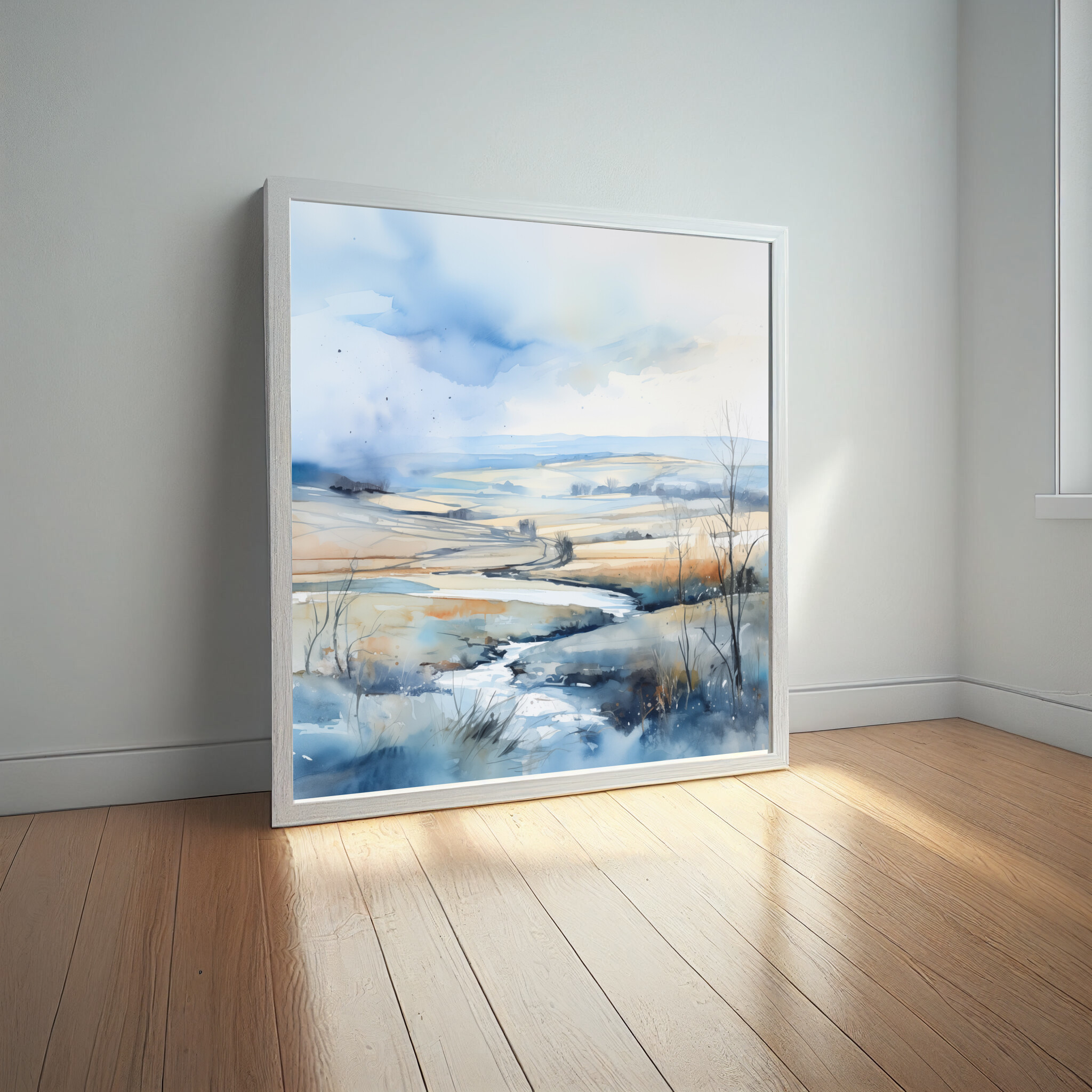 Southdowns Watercolour Landscape Blue Art Living Room Wall Art | Modern Home Decor Canvas Print -