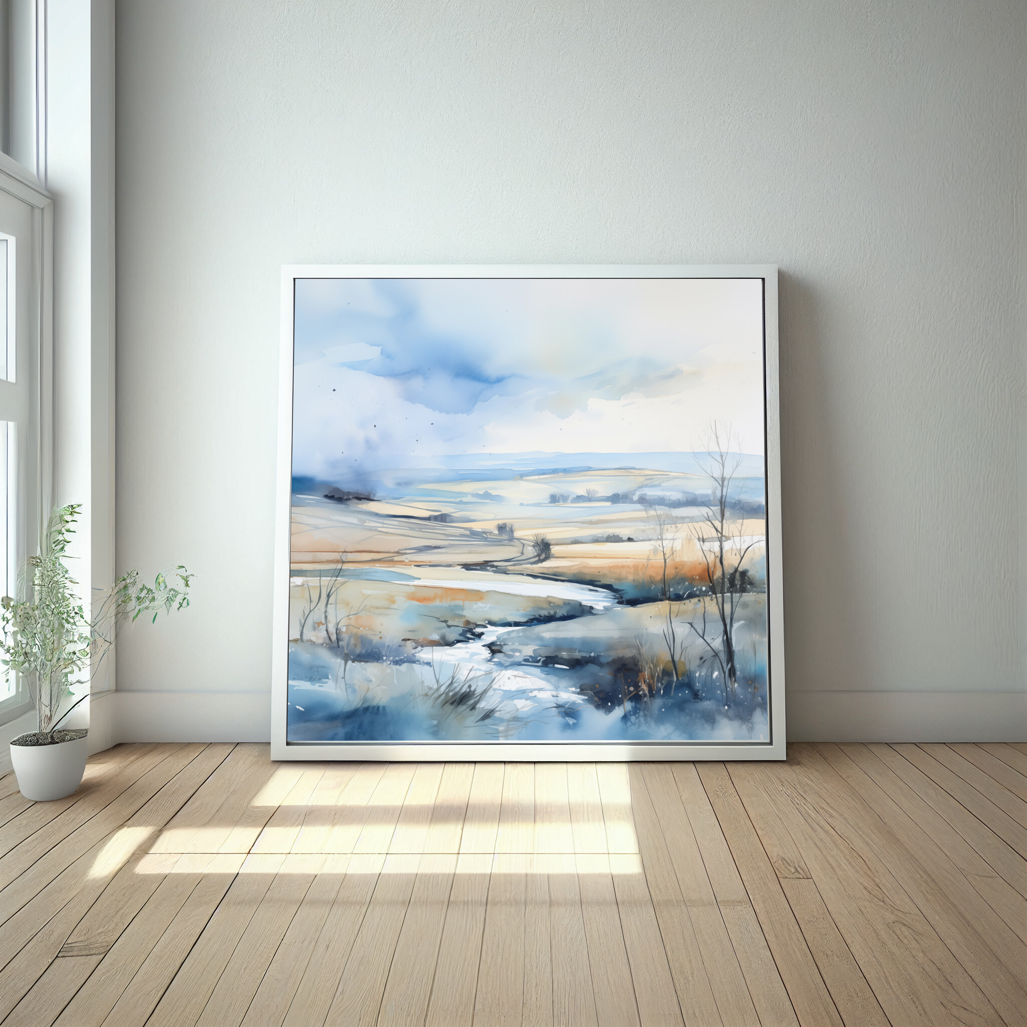 Southdowns Watercolour Landscape Blue Art Living Room Wall Art | Modern Home Decor Canvas Print -