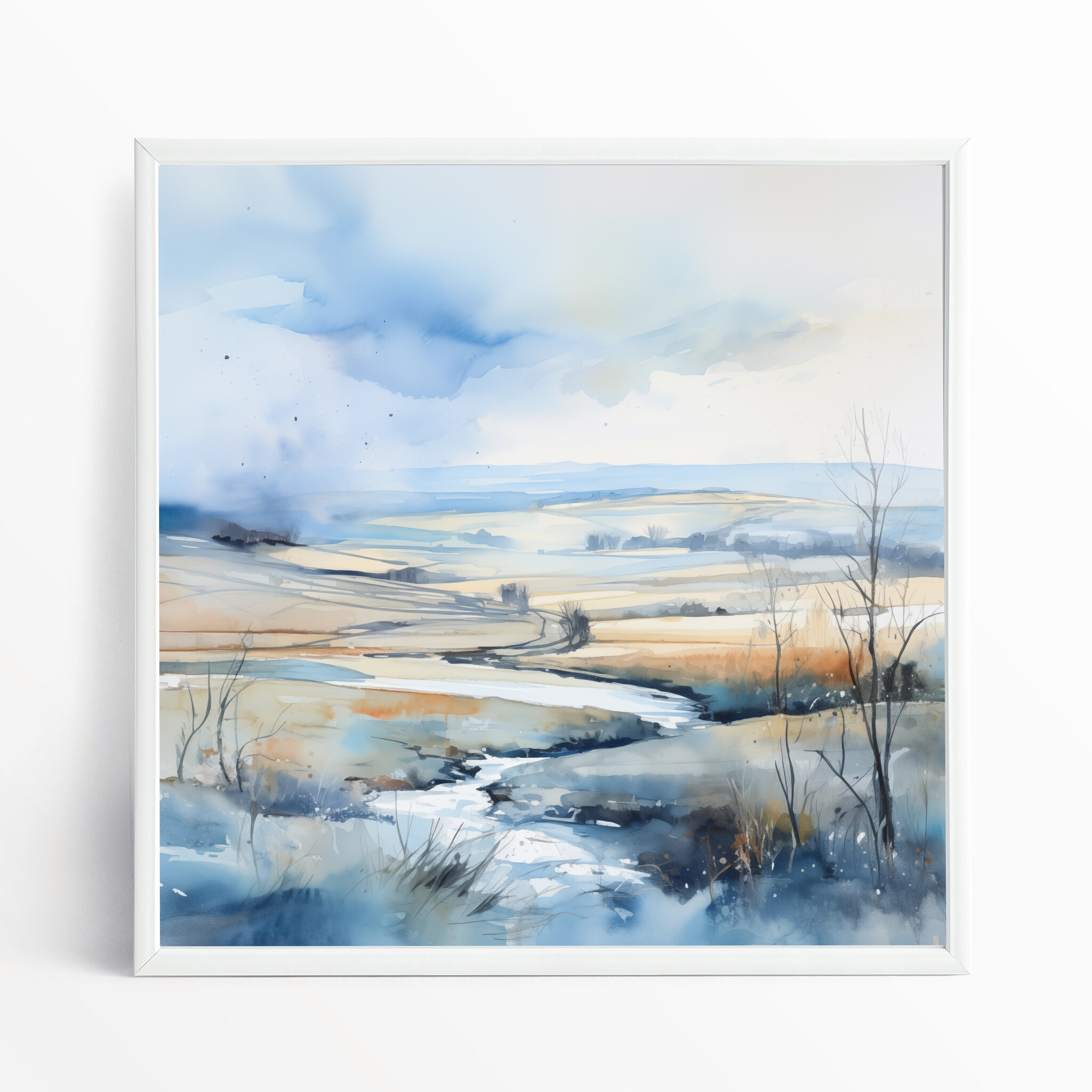 Southdowns Watercolour Landscape Blue Art Living Room Wall Art | Modern Home Decor Canvas Print