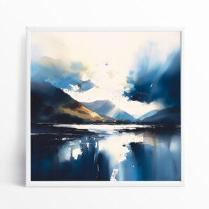 Lake District Impressionist Blue Living Room Wall Art | Modern Landscape Decor