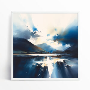 Lake District Impressionist Blue Art for Living Room | Serene Landscape Canvas
