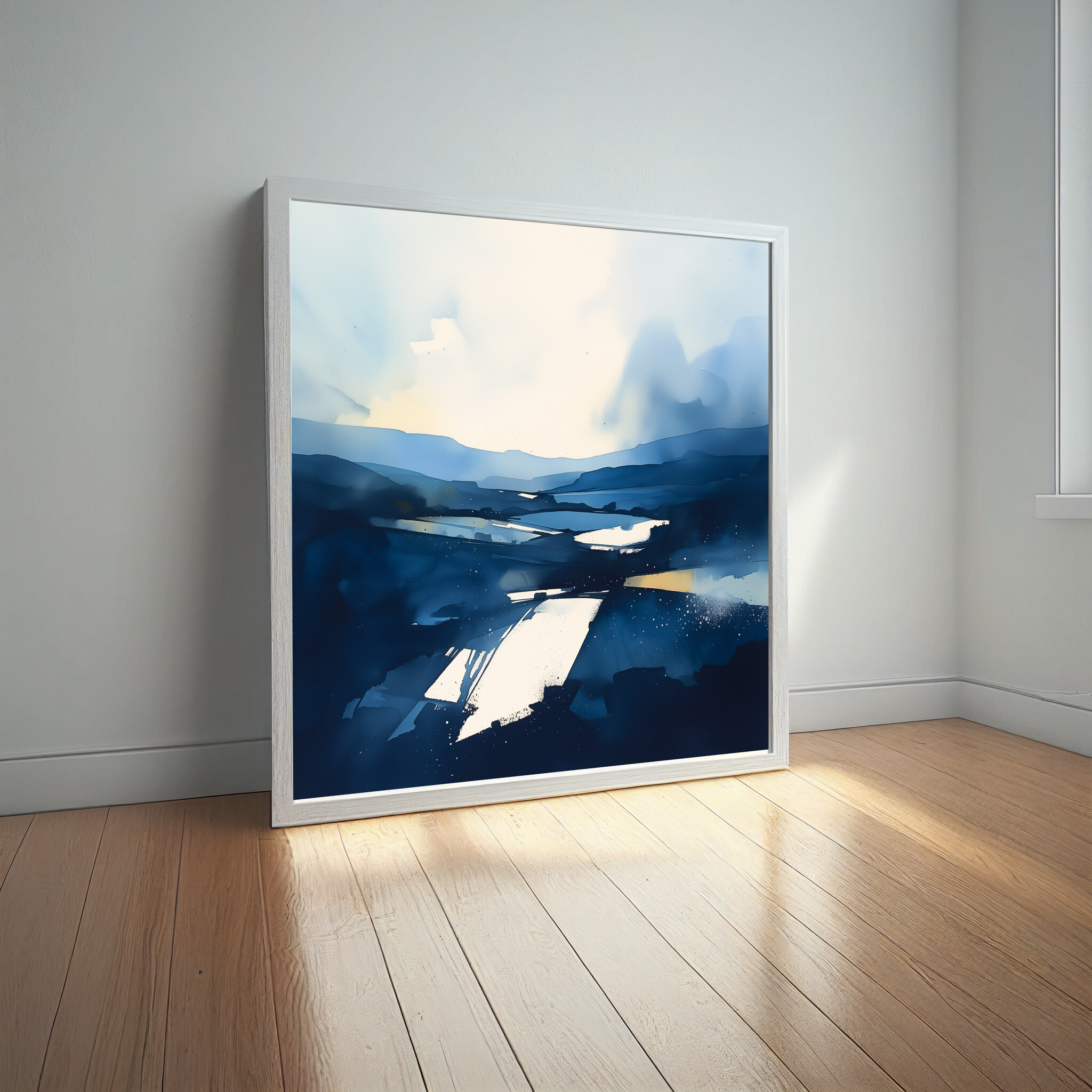 Sussex Blue Abstract Landscape Wall Art | Modern Impressionist Living Room Decor -