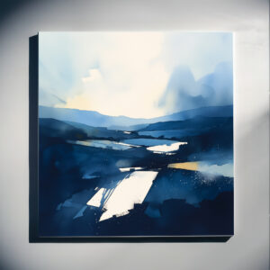 Sussex Blue Abstract Landscape Wall Art | Modern Impressionist Living Room Decor - C