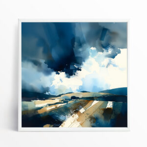 Southdowns Abstract Blue Earth Tones Living Room Wall Art | Modern Landscape Home Decor