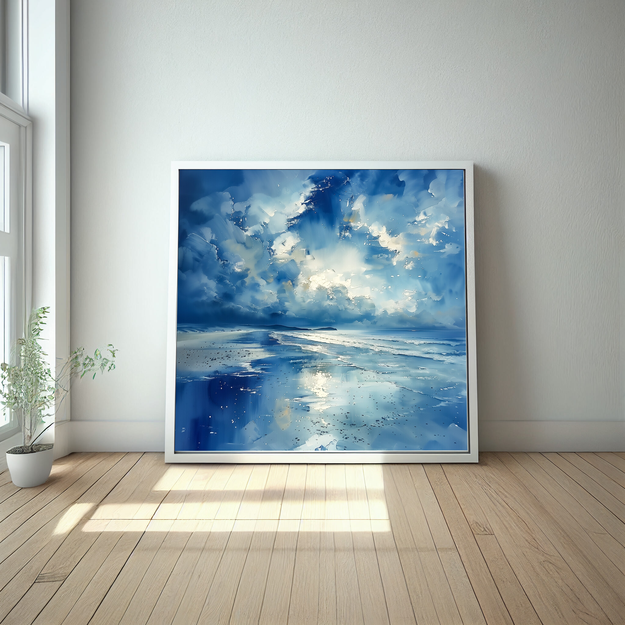 Caswell Bay Abstract Blue Living Room Landscape Wall Art | Coastal Home Decor Canvas -