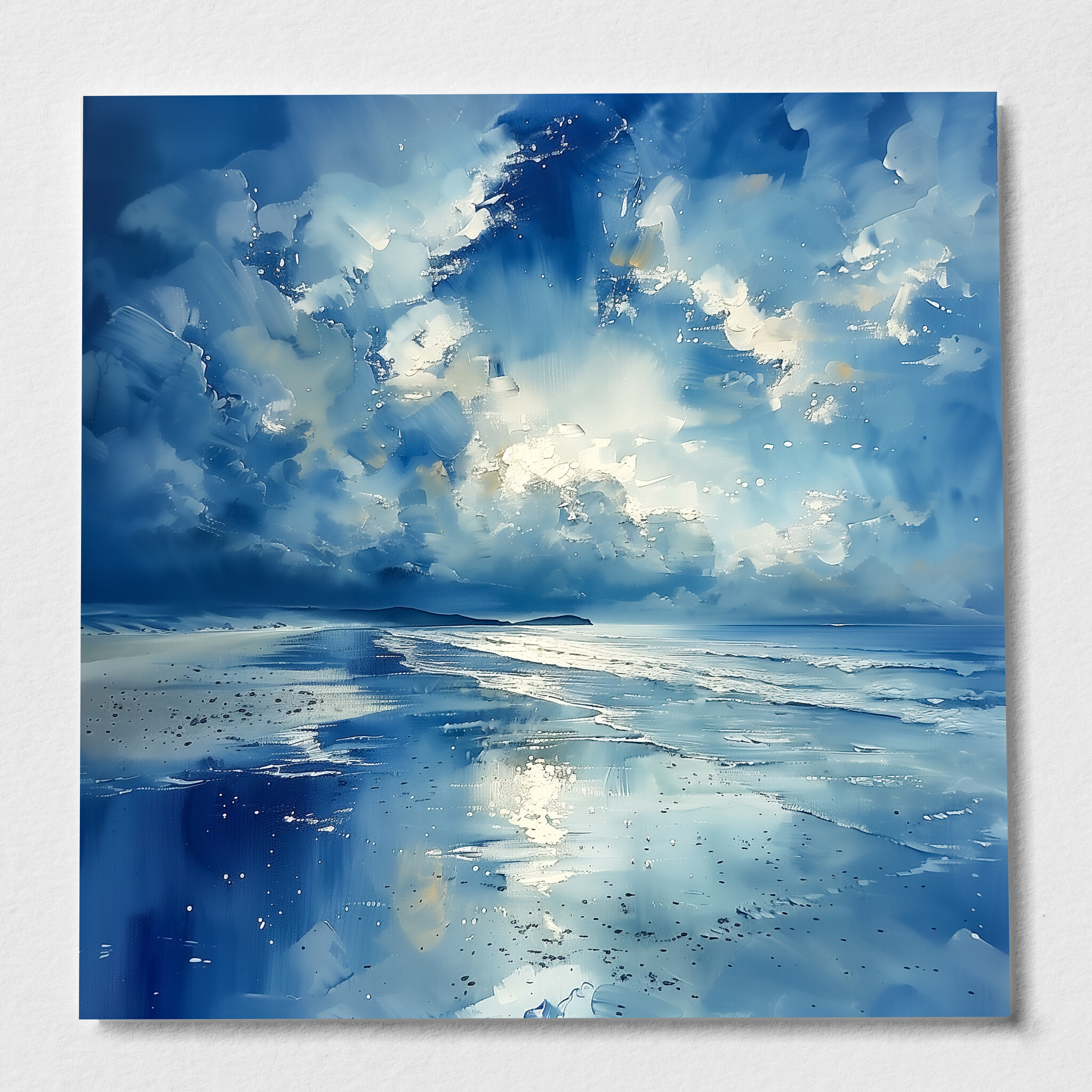 Caswell Bay Abstract Blue Living Room Landscape Wall Art | Coastal Home Decor Canvas - P