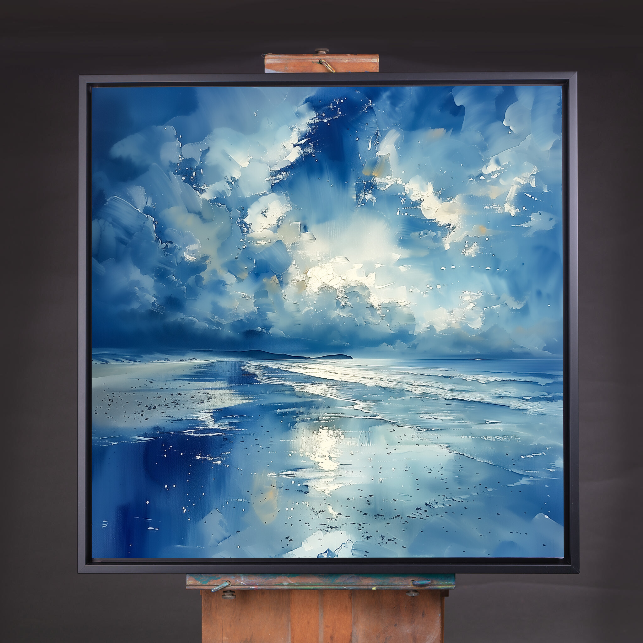 Caswell Bay Abstract Blue Living Room Landscape Wall Art | Coastal Home Decor Canvas - CBF