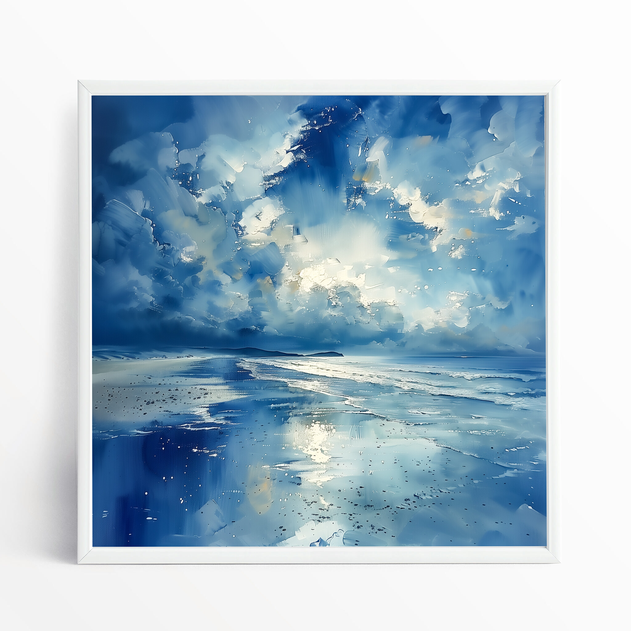 Caswell Bay Abstract Blue Living Room Landscape Wall Art | Coastal Home Decor Canvas