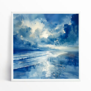 Caswell Bay Coastal Abstract Blue Living Room Wall Art | Ocean Landscape Decor
