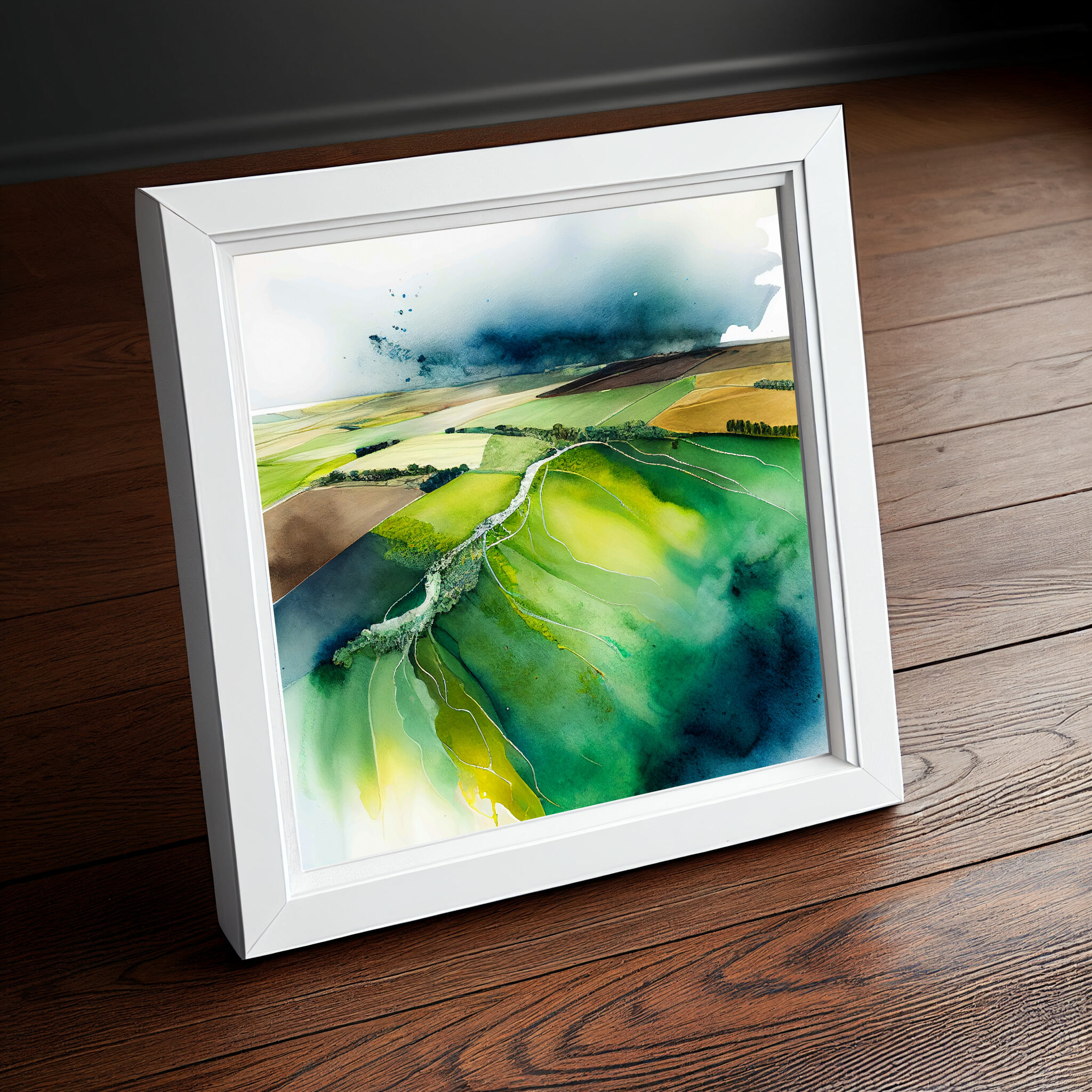 Southdowns Abstract Green Landscape Living Room Art | Modern Wall Decor -