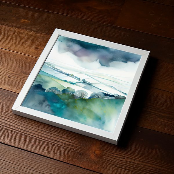 Southdowns Watercolor Landscape Green Living Room Art | Nature Wall Decor -