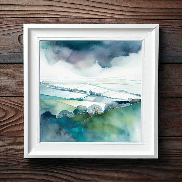 Southdowns Watercolor Landscape Green Living Room Art | Nature Wall Decor -