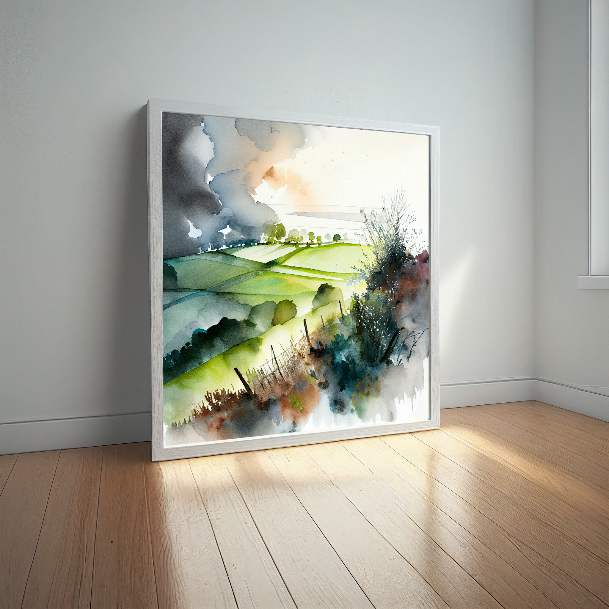 Southdowns Watercolour Green Art Living Room Wall Art | Abstract Landscape Home Decor -