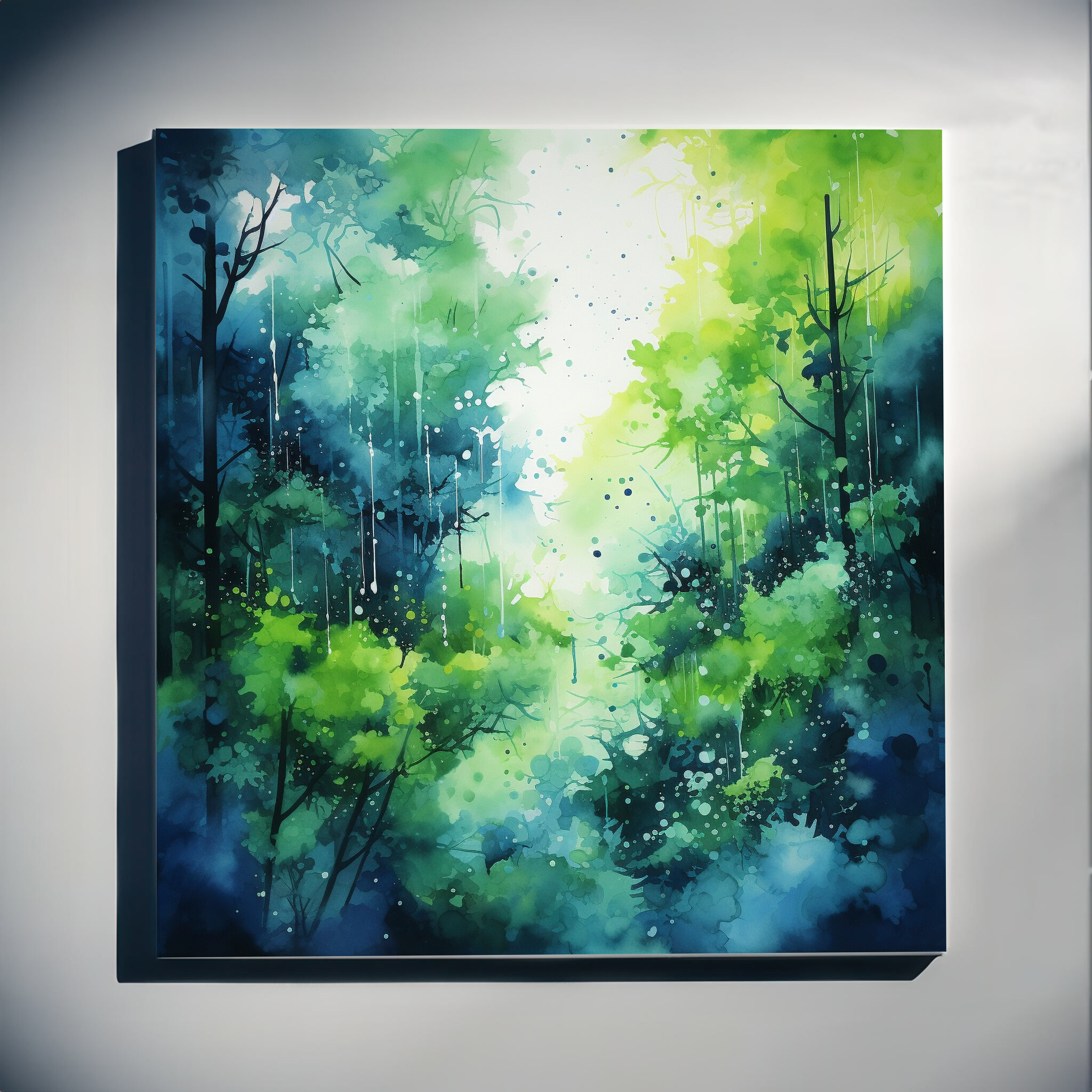 Forest Abstract Green Blue Living Room Wall Art | Nature Home Decor - C