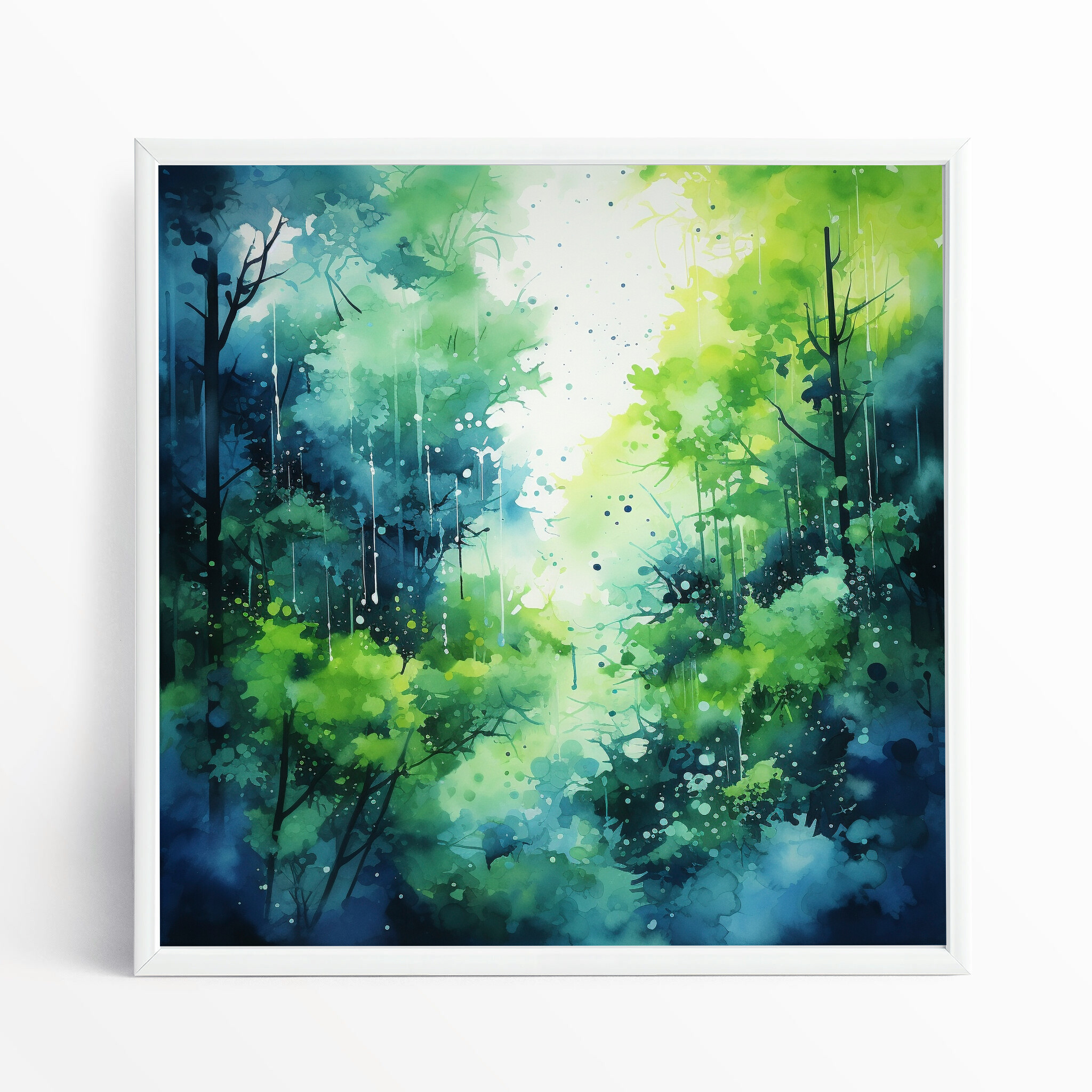 Forest Abstract Green Blue Living Room Wall Art | Nature Home Decor - WFP