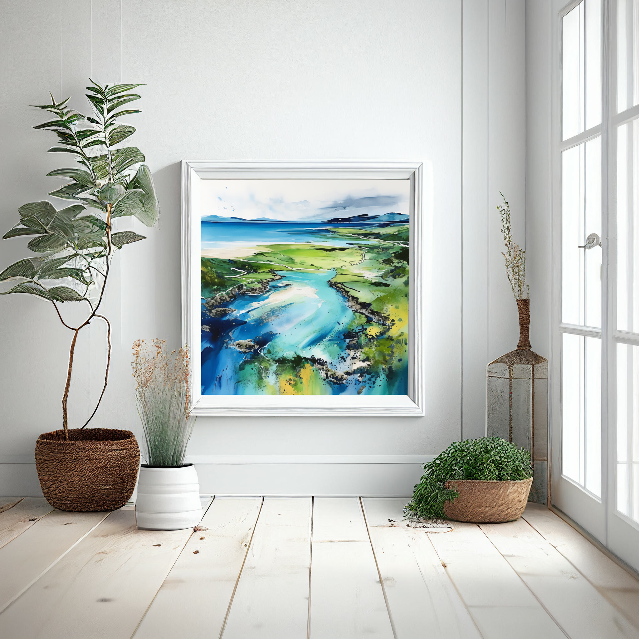 Pembrokeshire Coastal Impressionist Blue Green Living Room Art | Wall Home Decor -