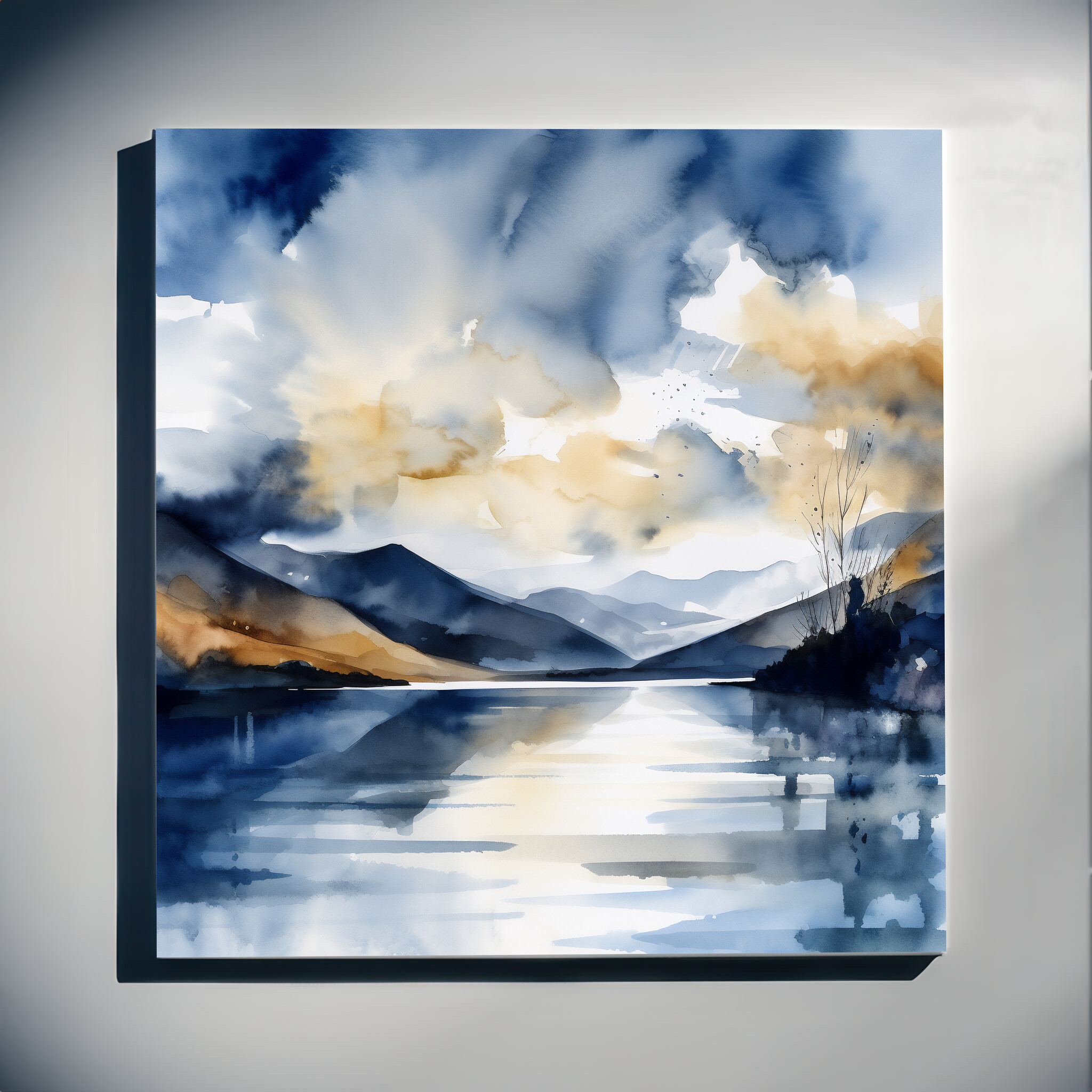 Lake District Watercolor Landscape Blue Living Room Wall Art | Impressionist Home Decor - C