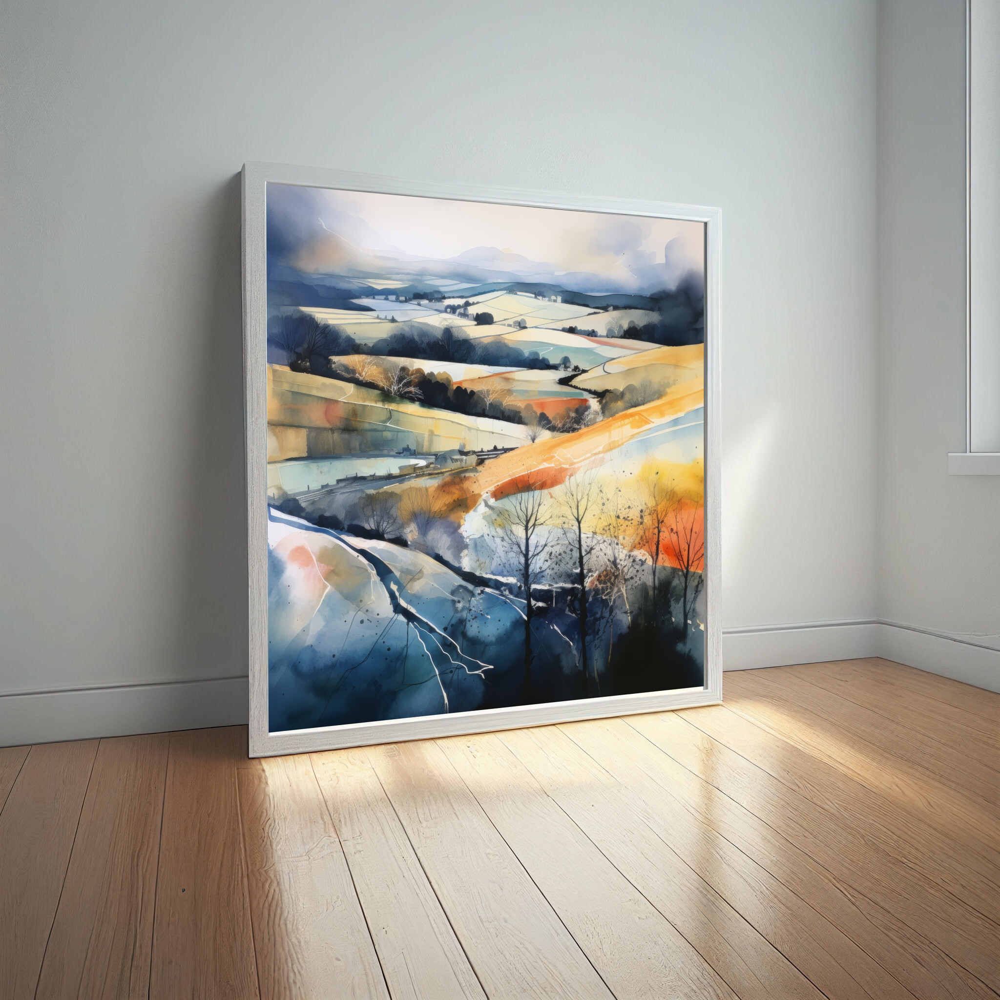 Cotswolds Impressionist Landscape Blue Warm Tones Living Room Wall Art | Home Decor -