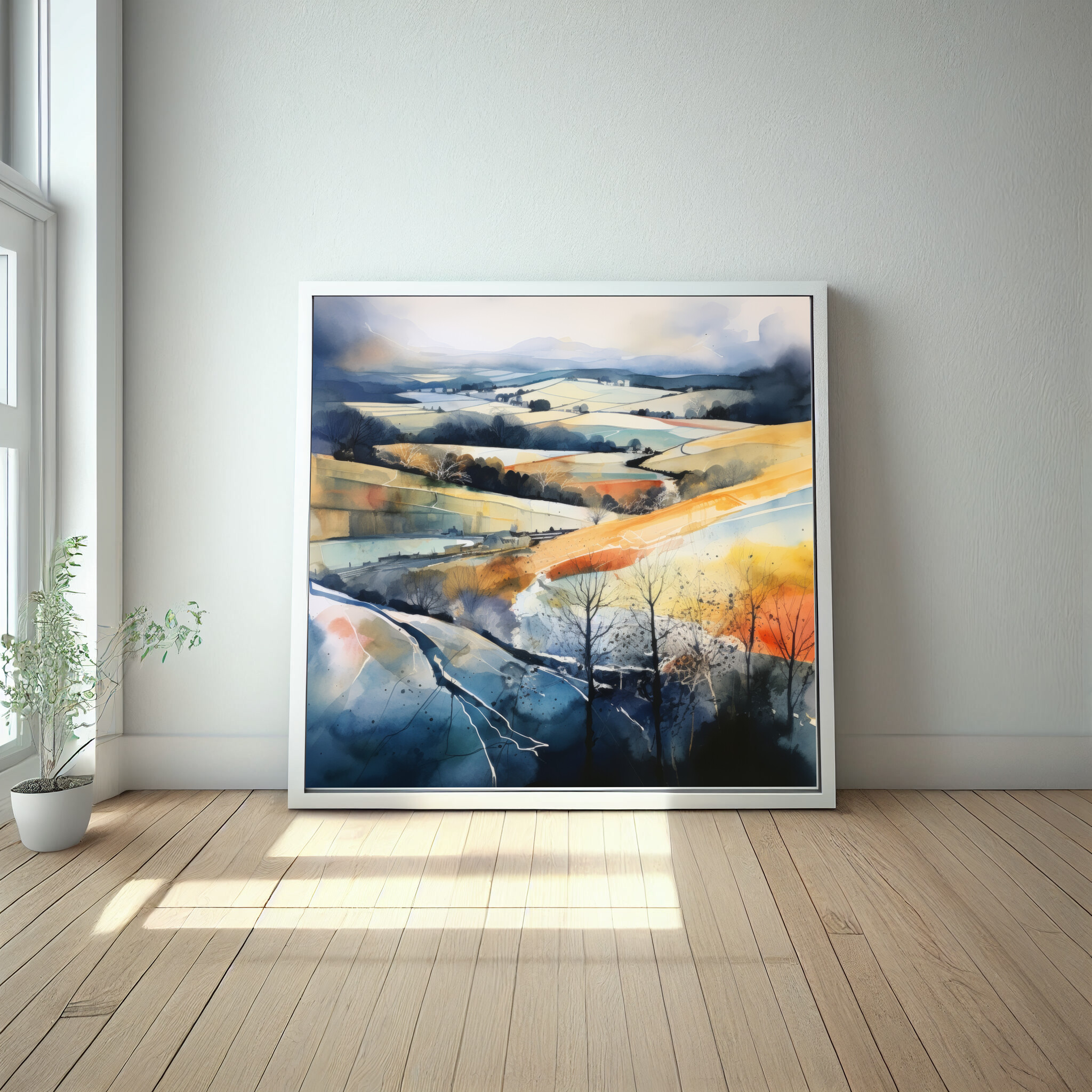 Cotswolds Impressionist Landscape Blue Warm Tones Living Room Wall Art | Home Decor -