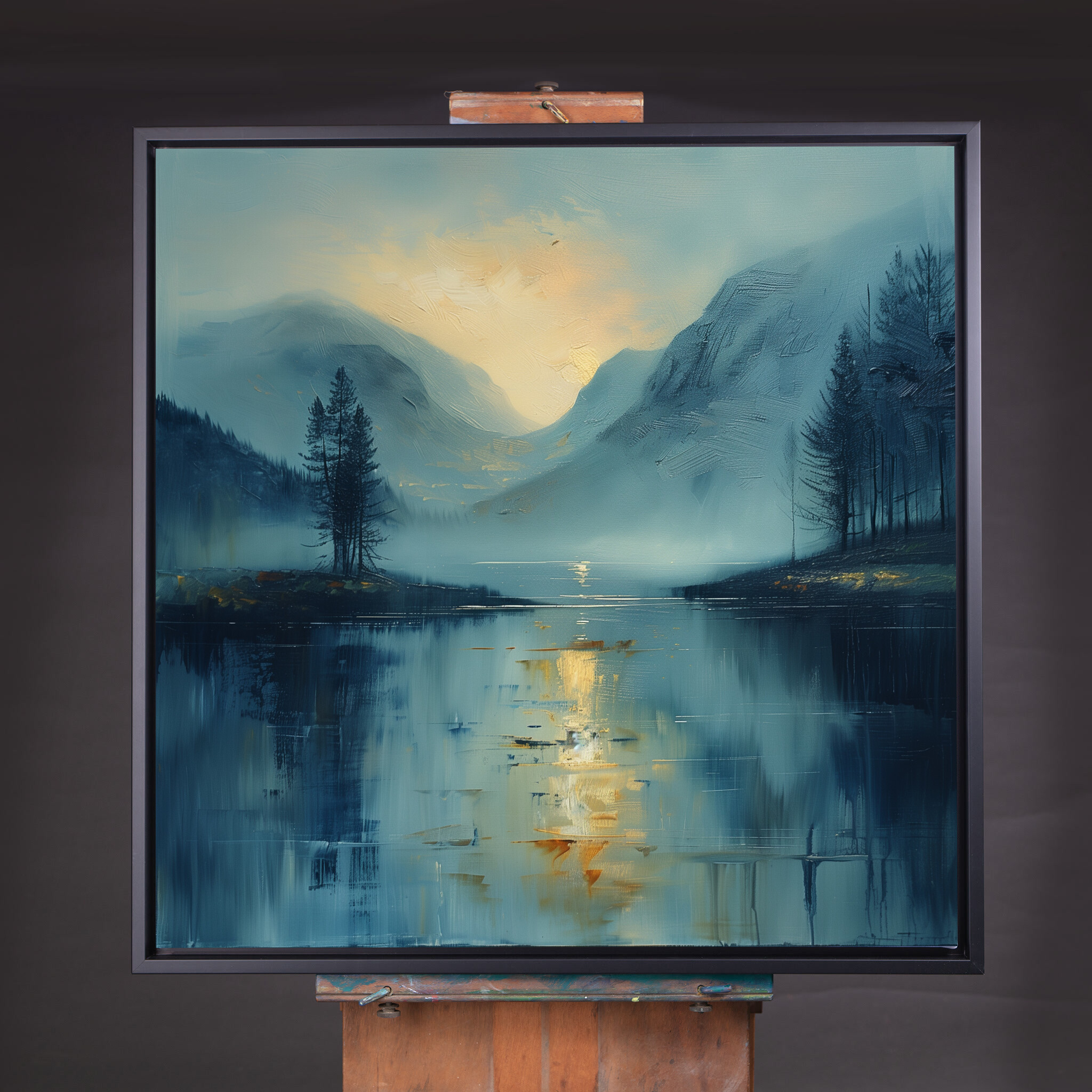 Lake District Impressionist Blue Living Room Wall Art | Gold Accents Canvas Print - CBF