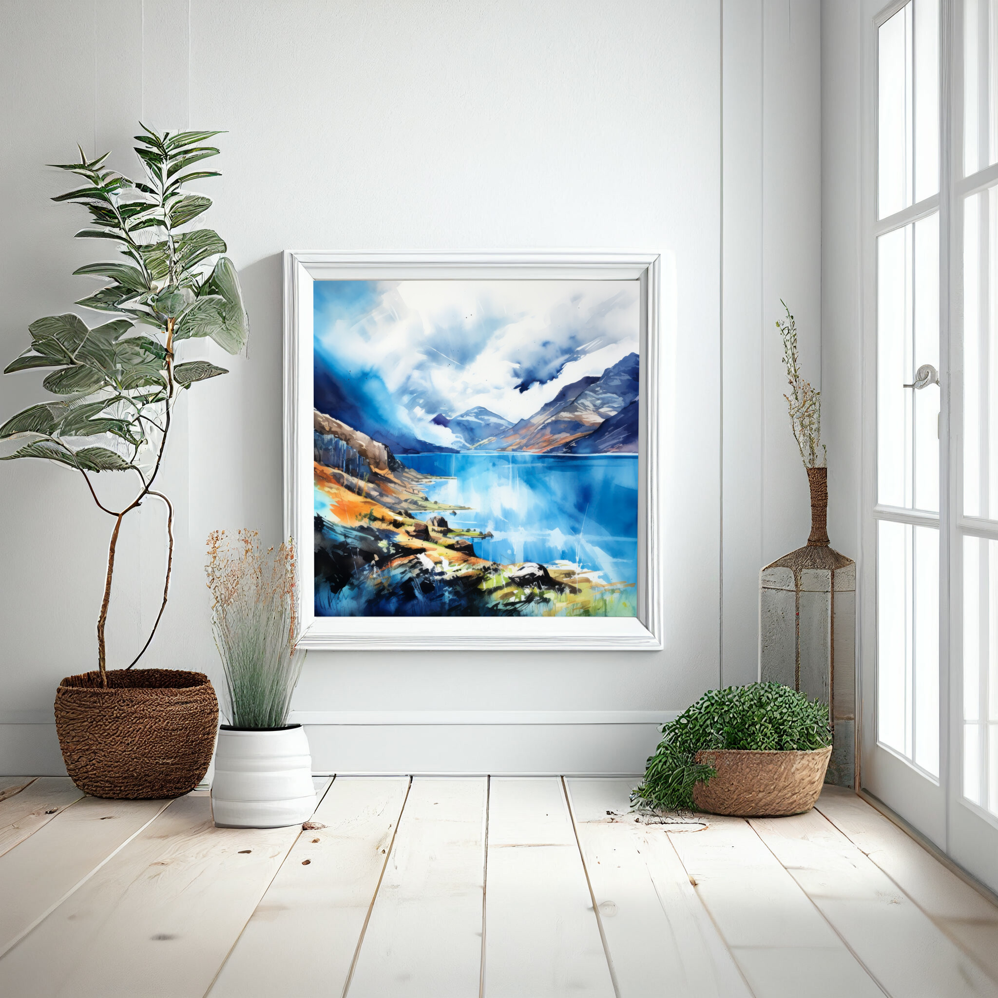 Wastwater Abstract Blue Landscape Living Room Wall Art | Modern Home Decor -