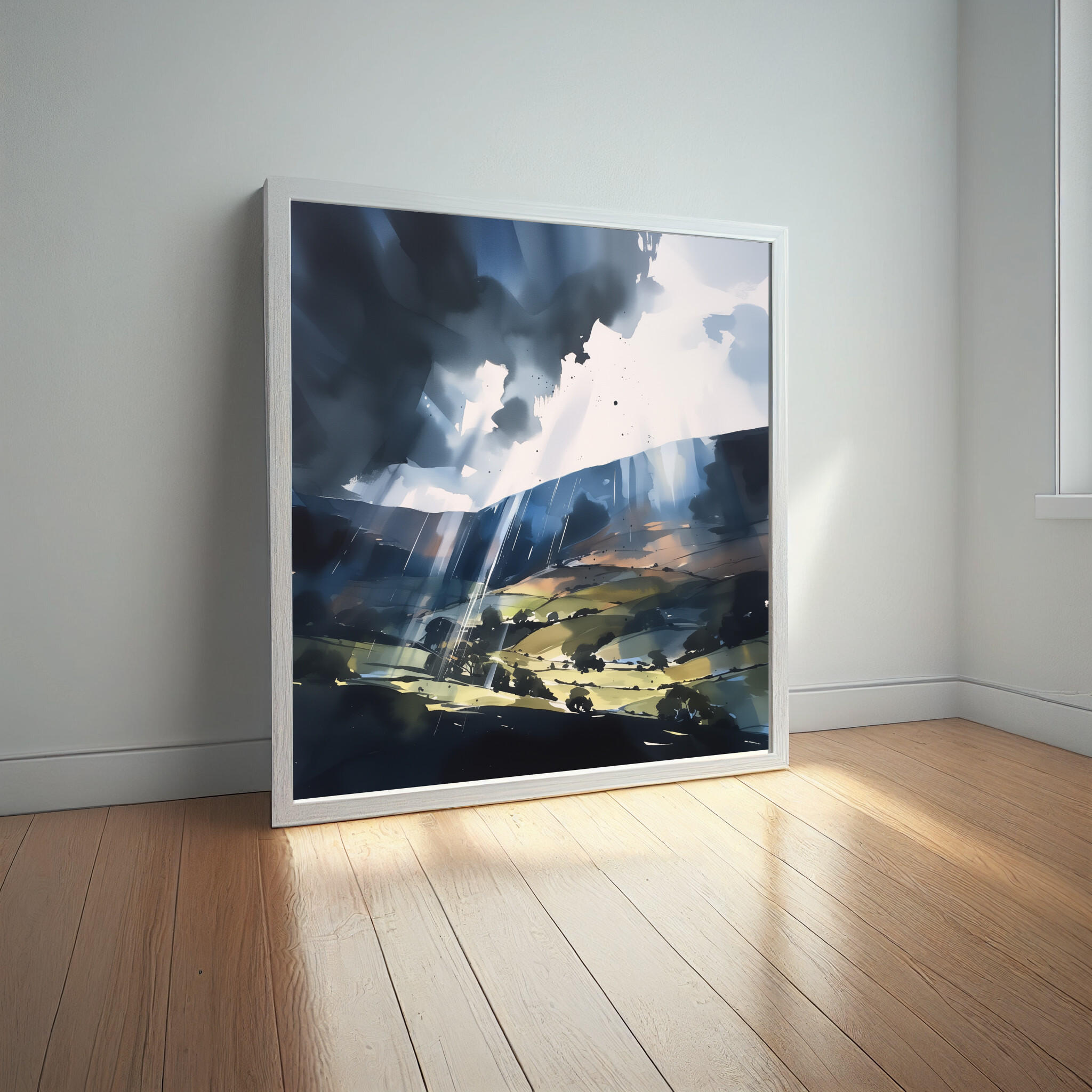 Lake District Impressionist Blue Landscape Living Room Wall Art | Modern Canvas Decor -