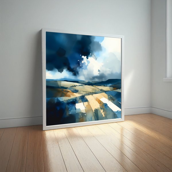 Southdowns Abstract Blue Landscape Living Room Wall Art | Contemporary Home Decor -