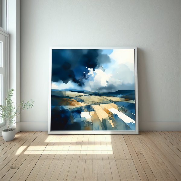 Southdowns Abstract Blue Landscape Living Room Wall Art | Contemporary Home Decor -
