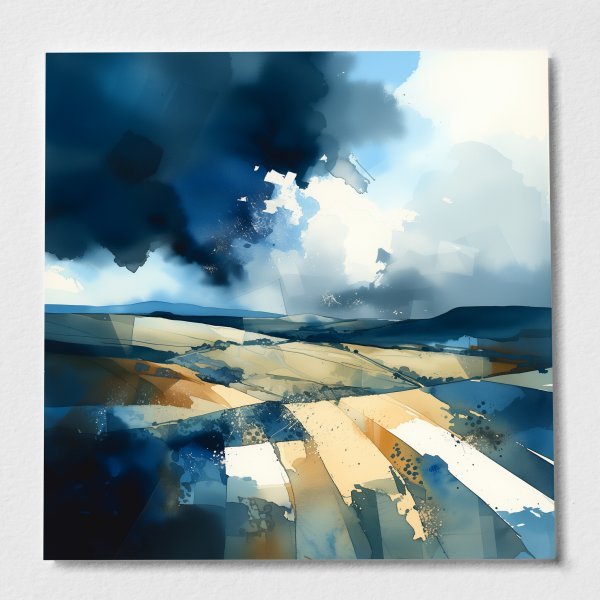 Southdowns Abstract Blue Landscape Living Room Wall Art | Contemporary Home Decor - P