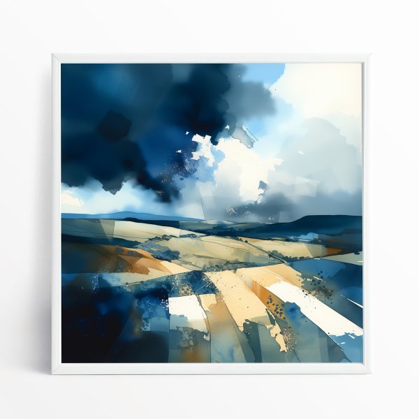 Southdowns Abstract Blue Landscape Living Room Wall Art | Contemporary Home Decor - WFP