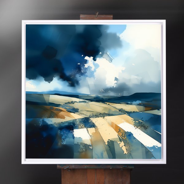 Southdowns Abstract Blue Landscape Living Room Wall Art | Contemporary Home Decor - CWF