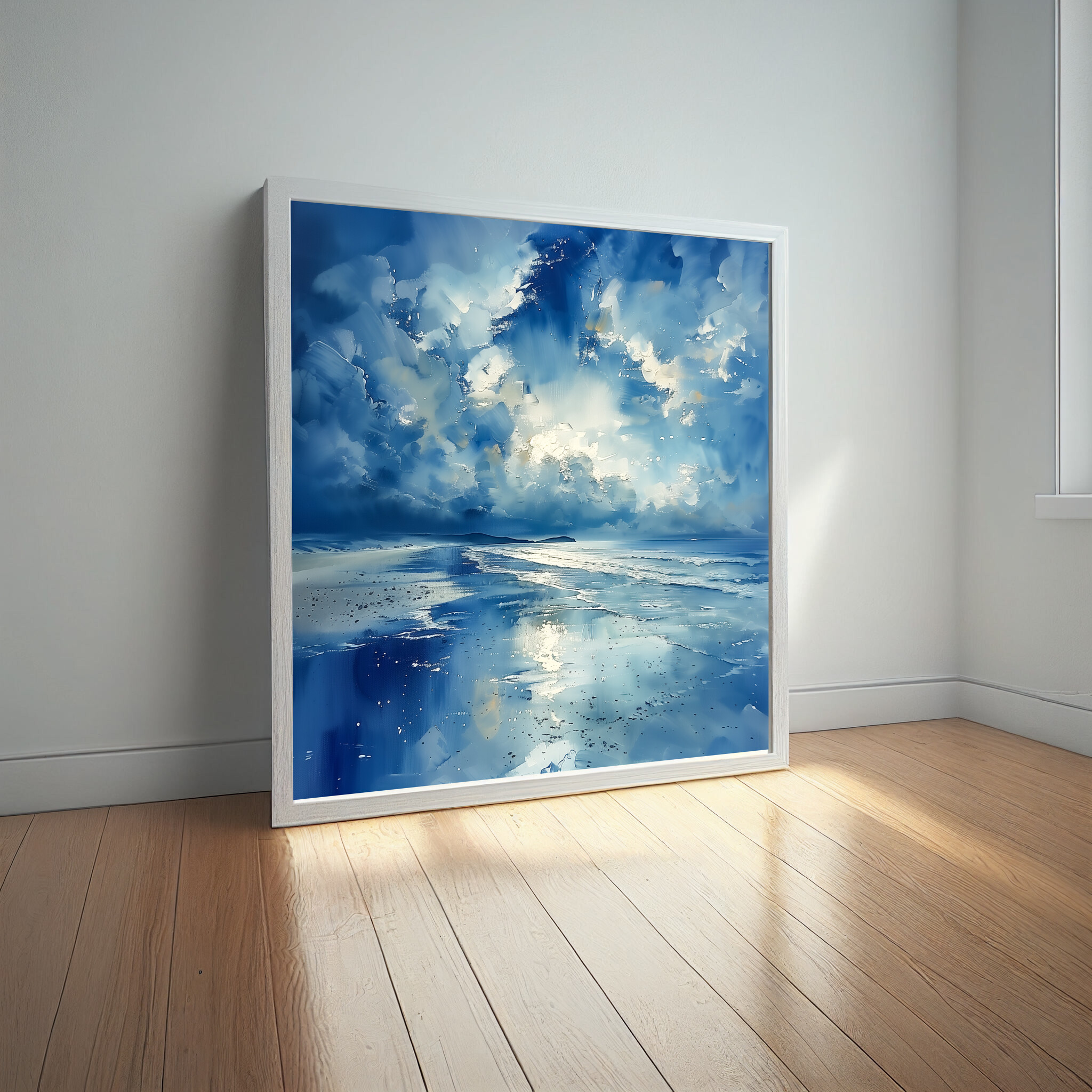 Caswell Bay Abstract Blue Living Room Landscape Wall Art | Coastal Home Decor Canvas -