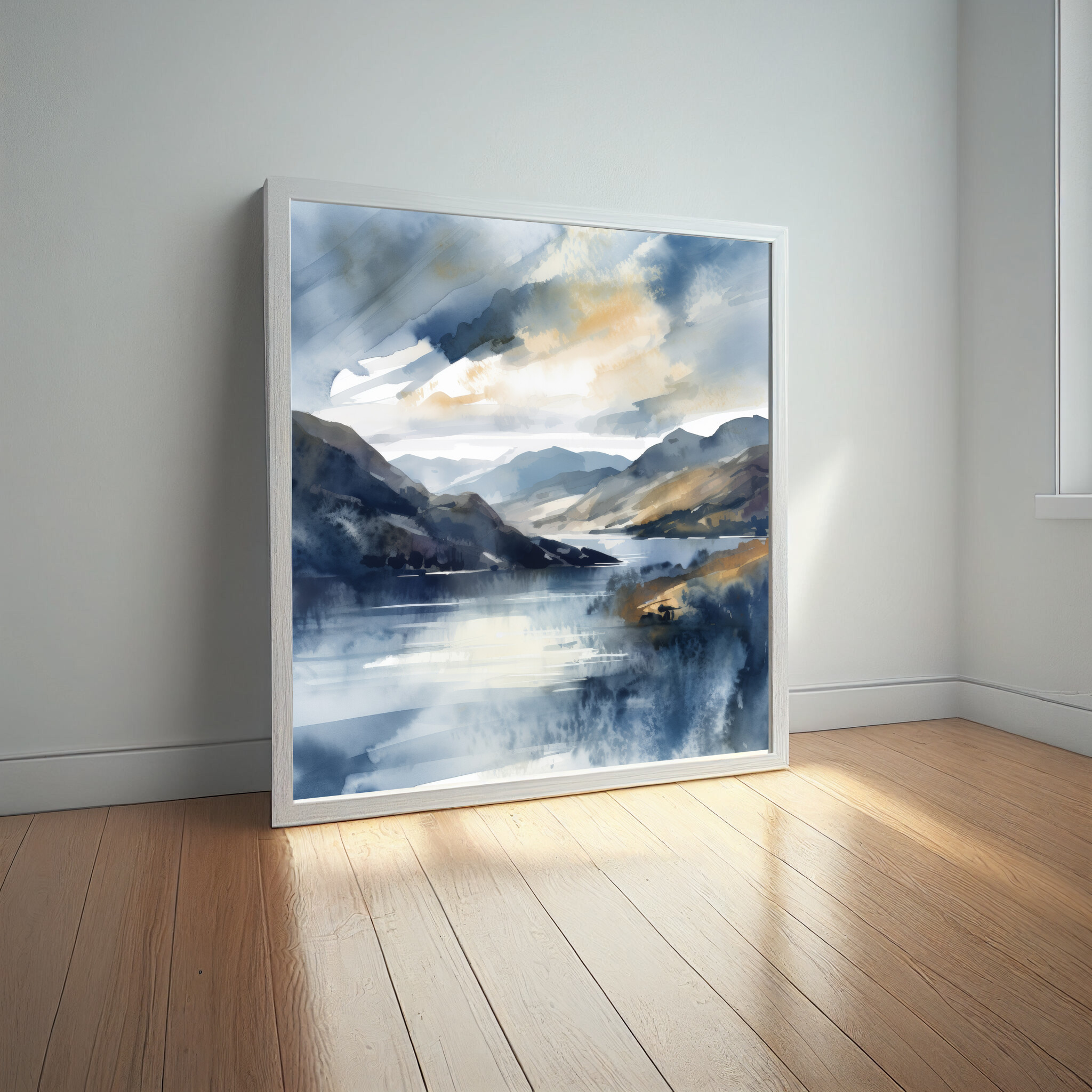Ullswater Watercolor Landscape Blue Art for Living Room | Elegant Canvas Print Home Decor -