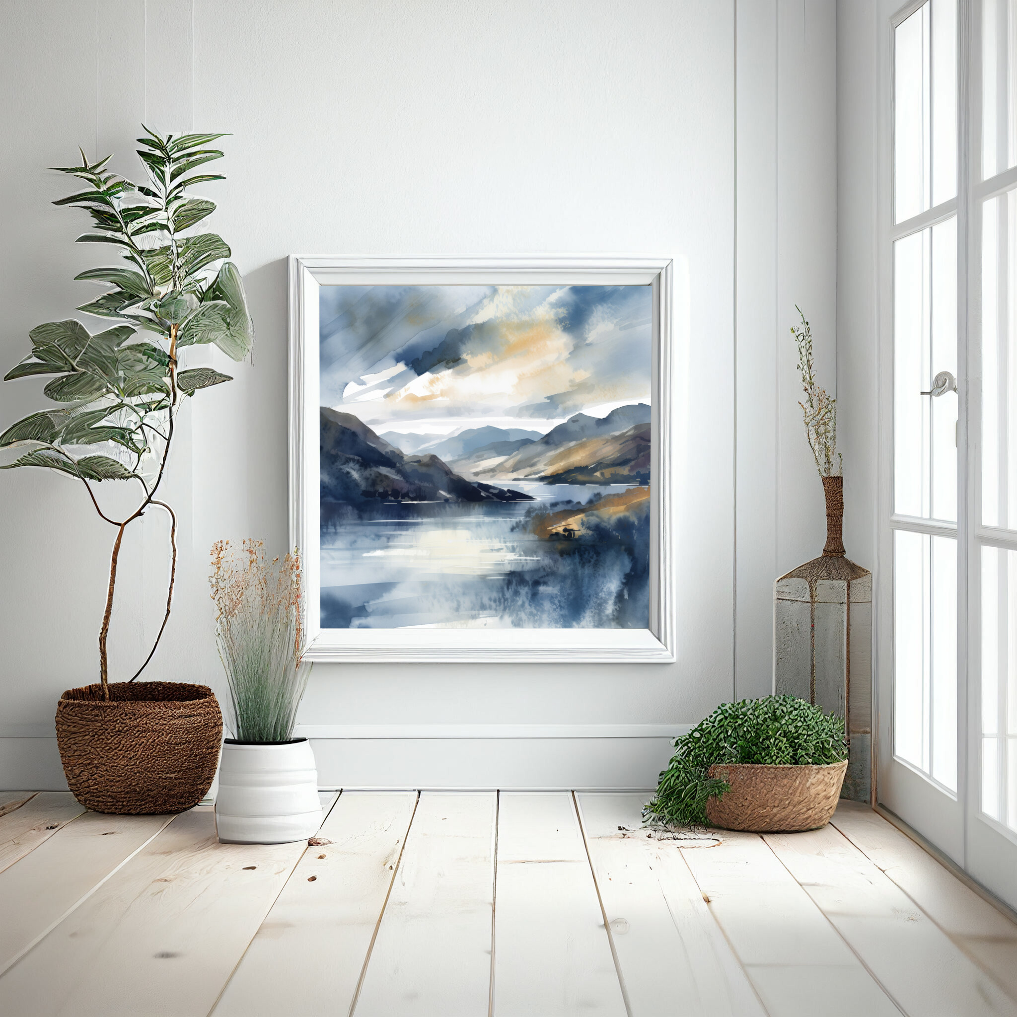 Ullswater Watercolor Landscape Blue Art for Living Room | Elegant Canvas Print Home Decor -