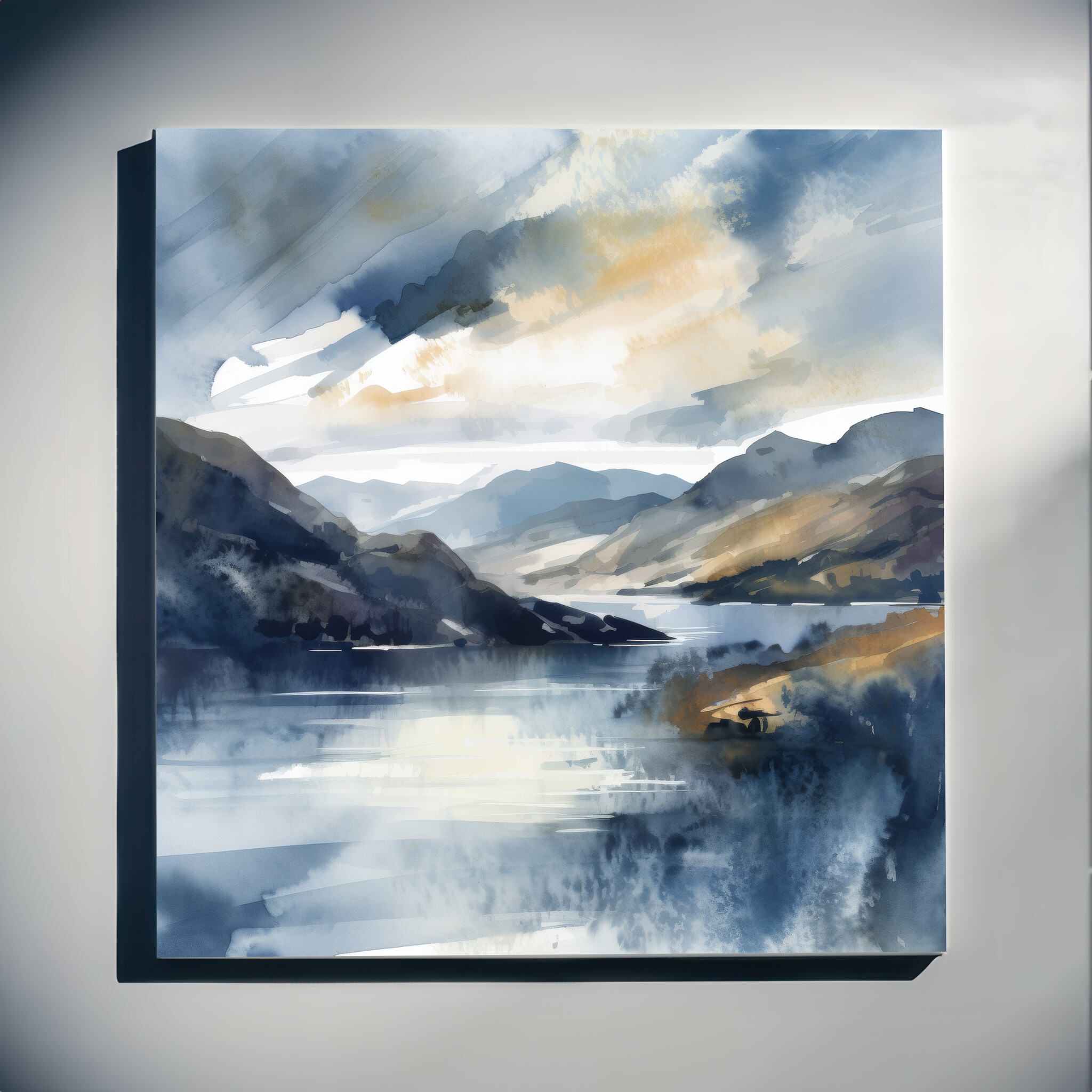 Ullswater Watercolor Landscape Blue Art for Living Room | Elegant Canvas Print Home Decor - C