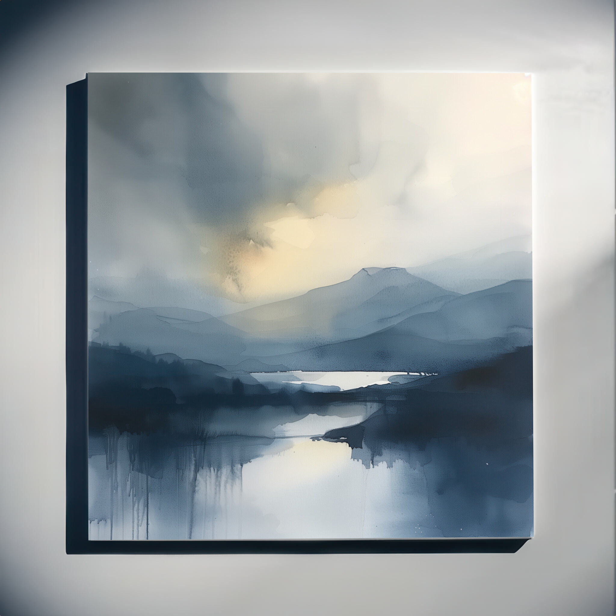 Lake District Abstract Blue Mountain Landscape Living Room Art | Serene Wall Decor - C