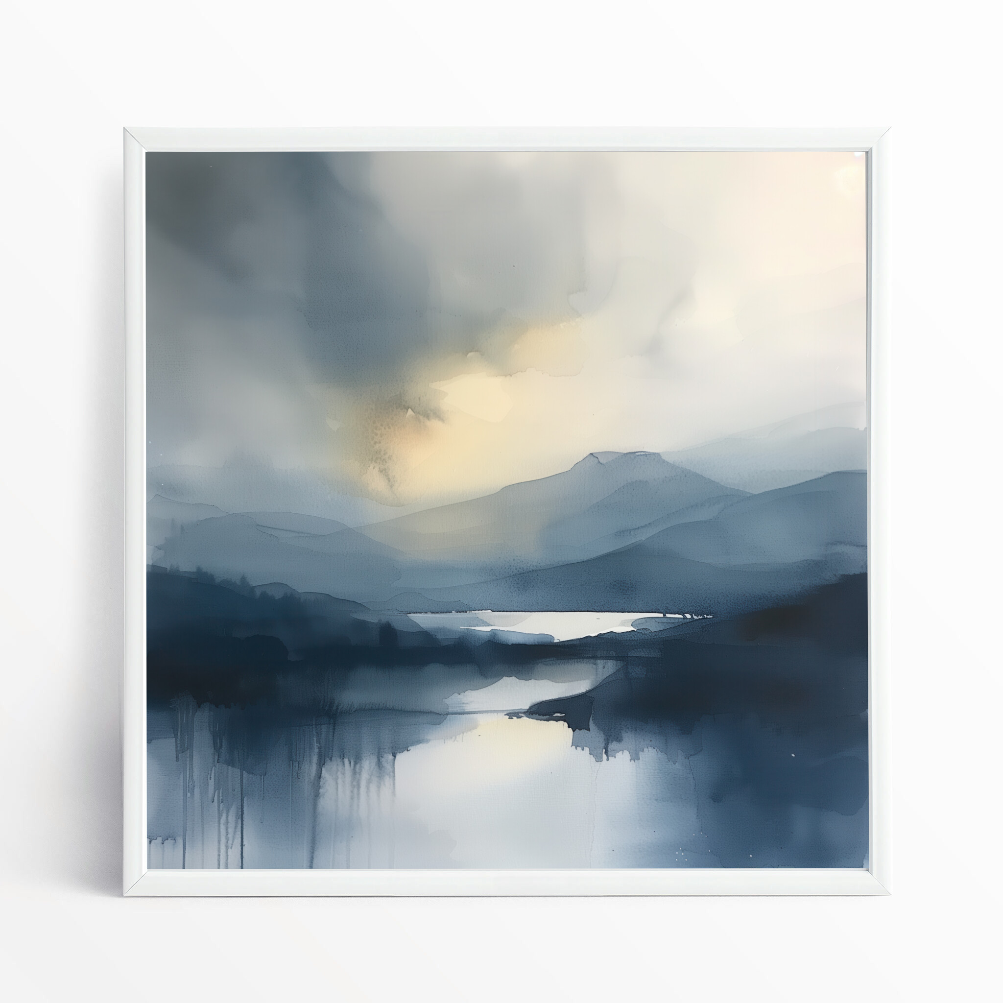 Lake District Abstract Blue Mountain Landscape Living Room Art | Serene Wall Decor