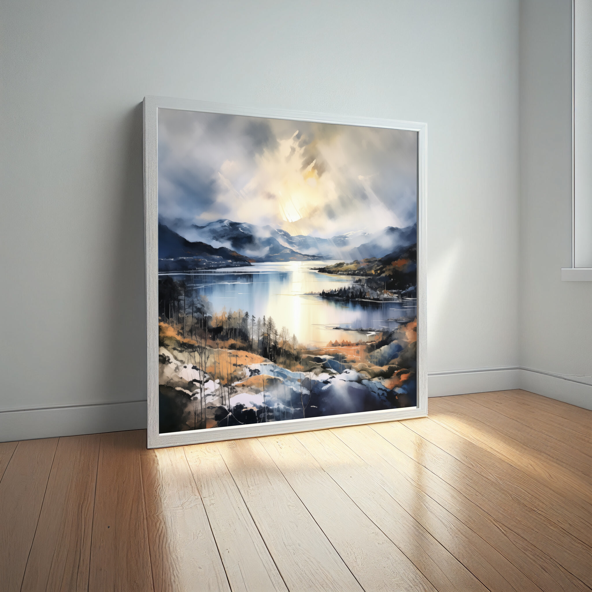 Lake Windermere Impressionist Blue Warm Living Room Wall Art | Canvas Print Decor -